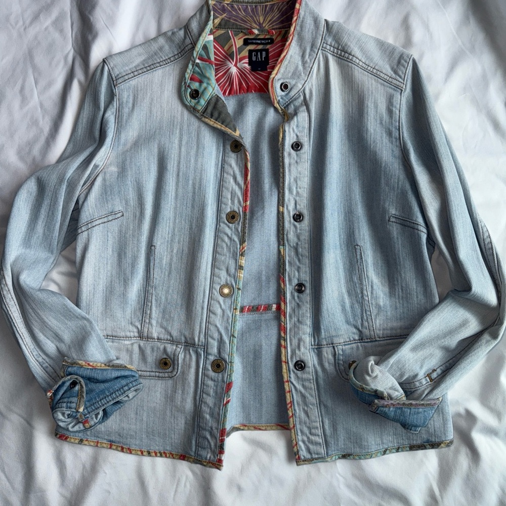 GAP Light Blue Denim Jacket with Colorful Trim